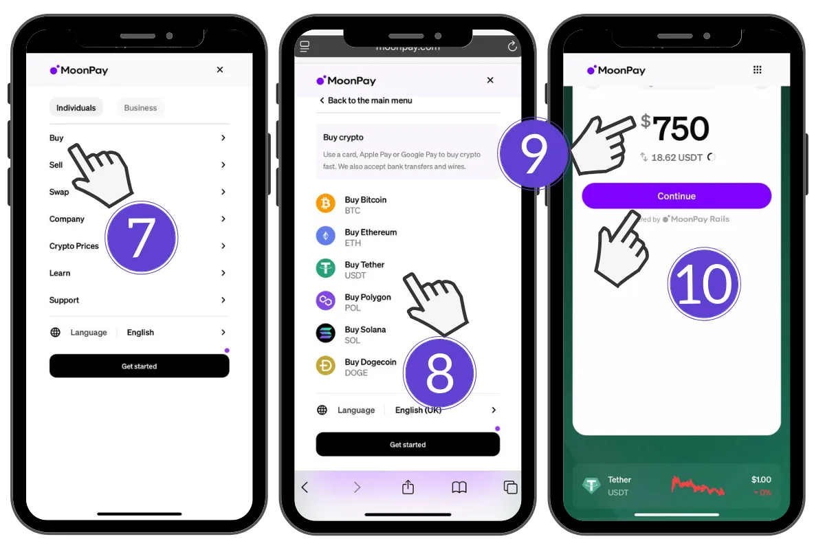選擇購買 USDT 與購買金額